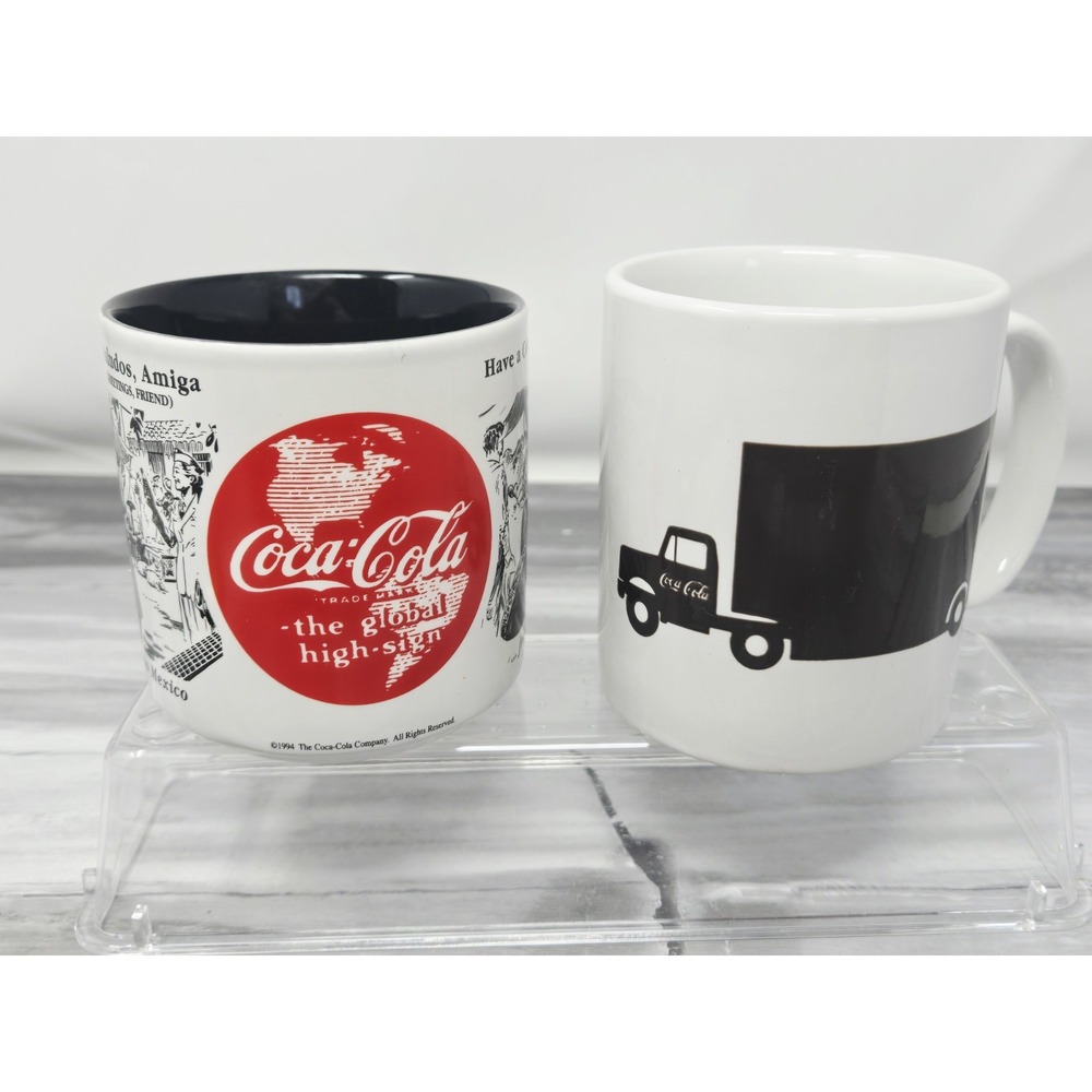 2 Vintage Coca-Cola Mug White with Red Coke Logo, Housewares Coffee Cup tea 1994